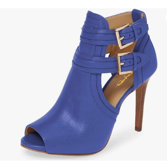 XYD Blue  Peep Toe Ankle Boot Dual Buckled Straps Stiletto Heels Cutout Sandal - Picture 1 of 8